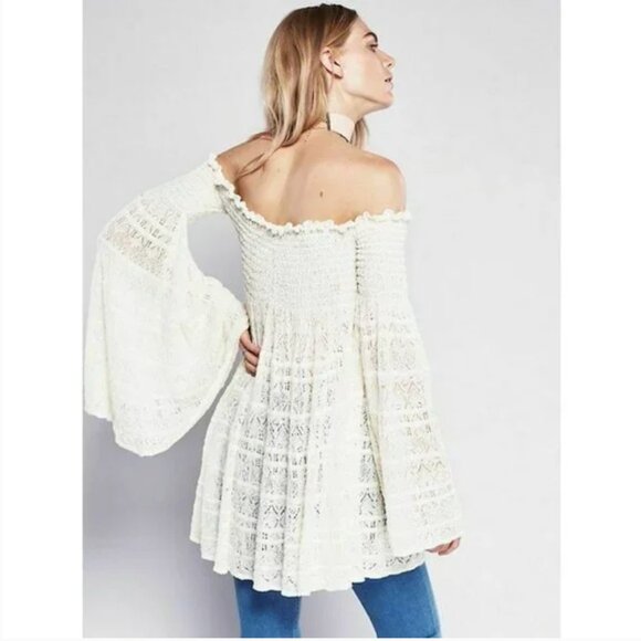 COPY - FREE PEOPLE Cream Crochet Flare Sleeve Off Shoulder Free Flow Top Medium - Picture 14 of 14